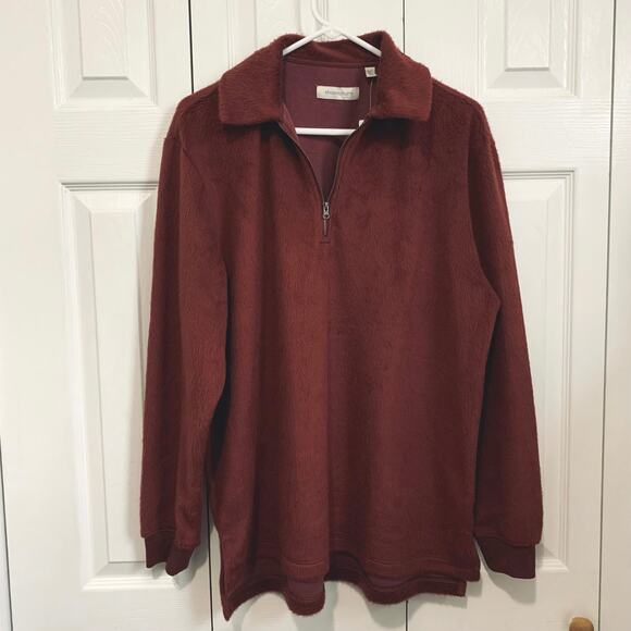 Standard/Cloth NWT Urban Outfitters Red Fleece Quarter Zip Pullover Small - Picture 1 of 10